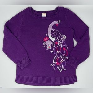 GYMBOREE: Purple Sweater with Peacock Embroidery, Size Small (5-6)